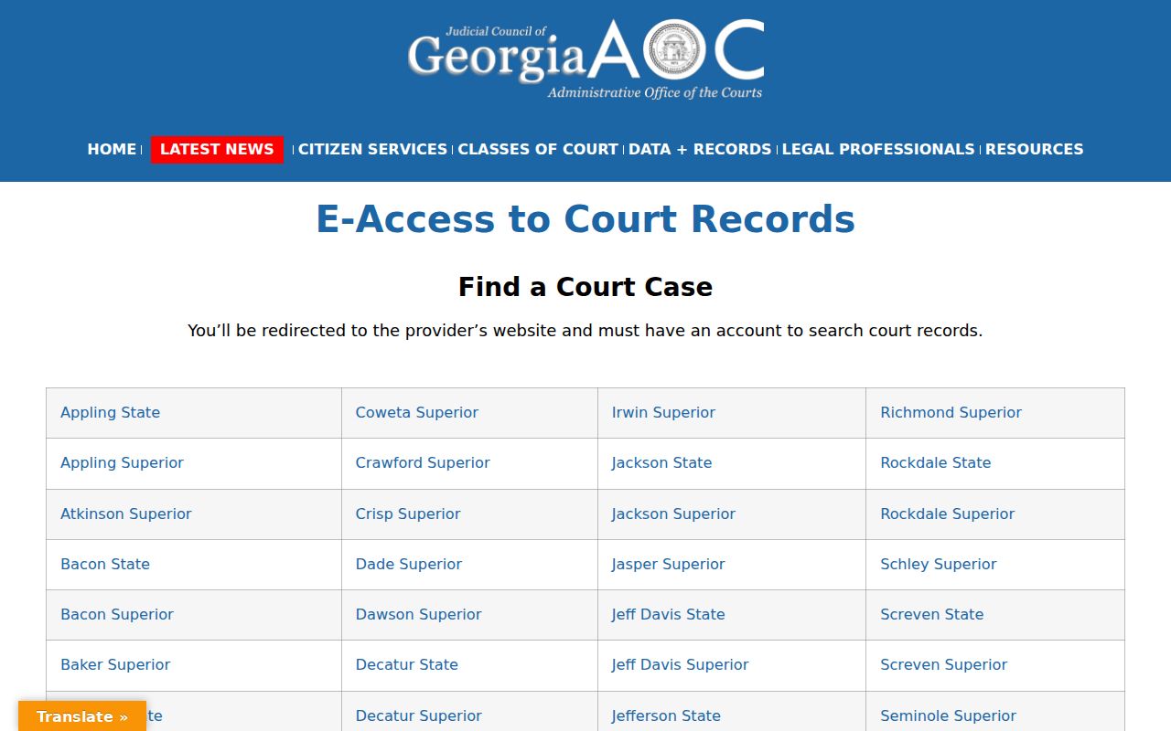 Warren County case search Georgia E-Access directory