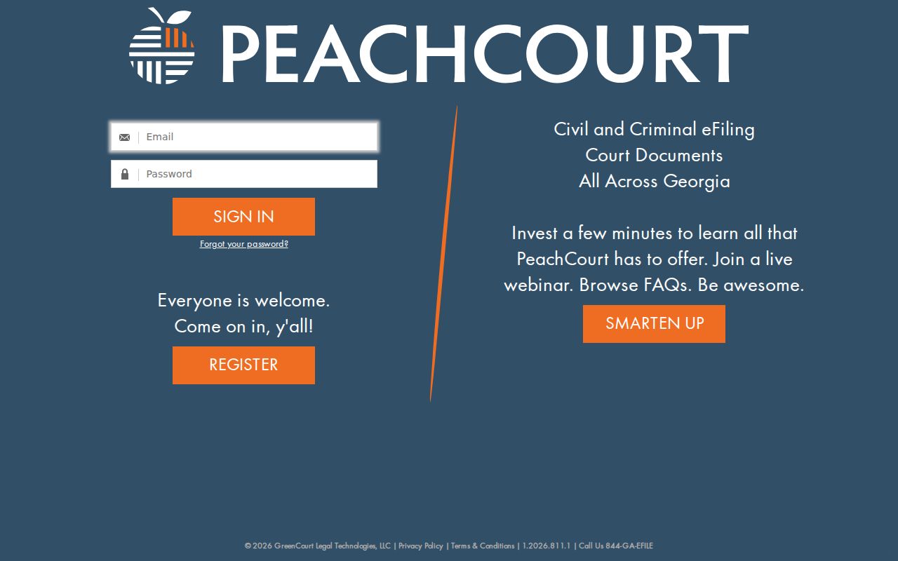 PeachCourt civil filing and document access home page