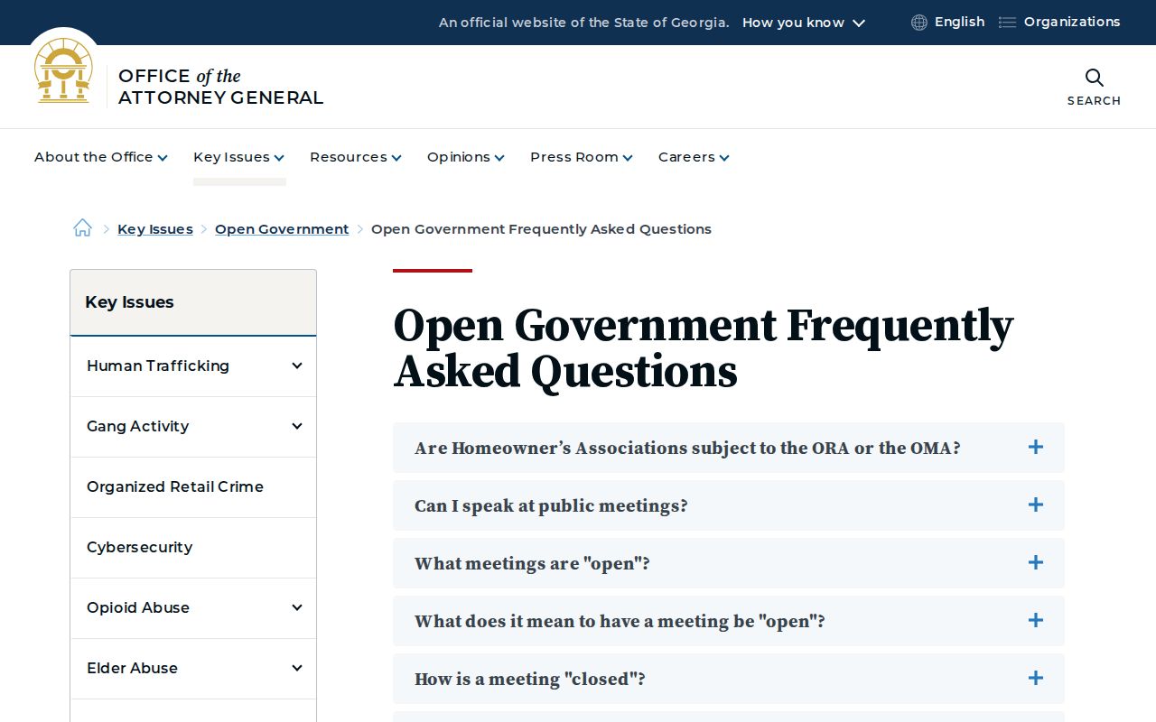 Georgia Attorney General open-government records FAQ
