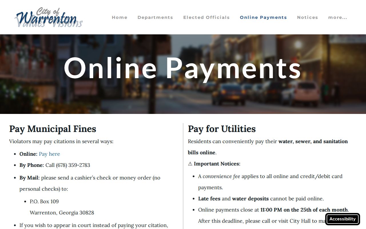 Warrenton online, phone, and mail traffic citation payment choices