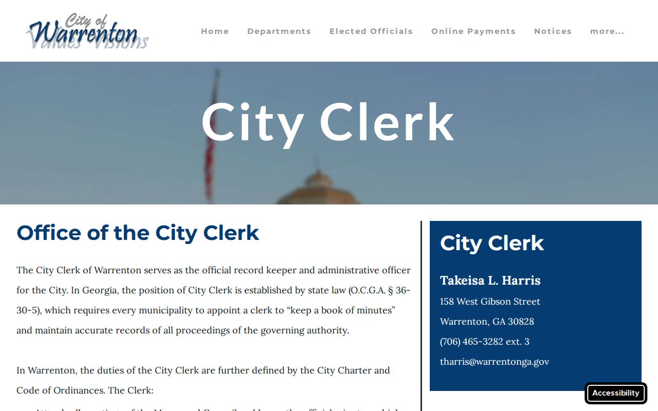 Warrenton City Clerk contact and open-records page